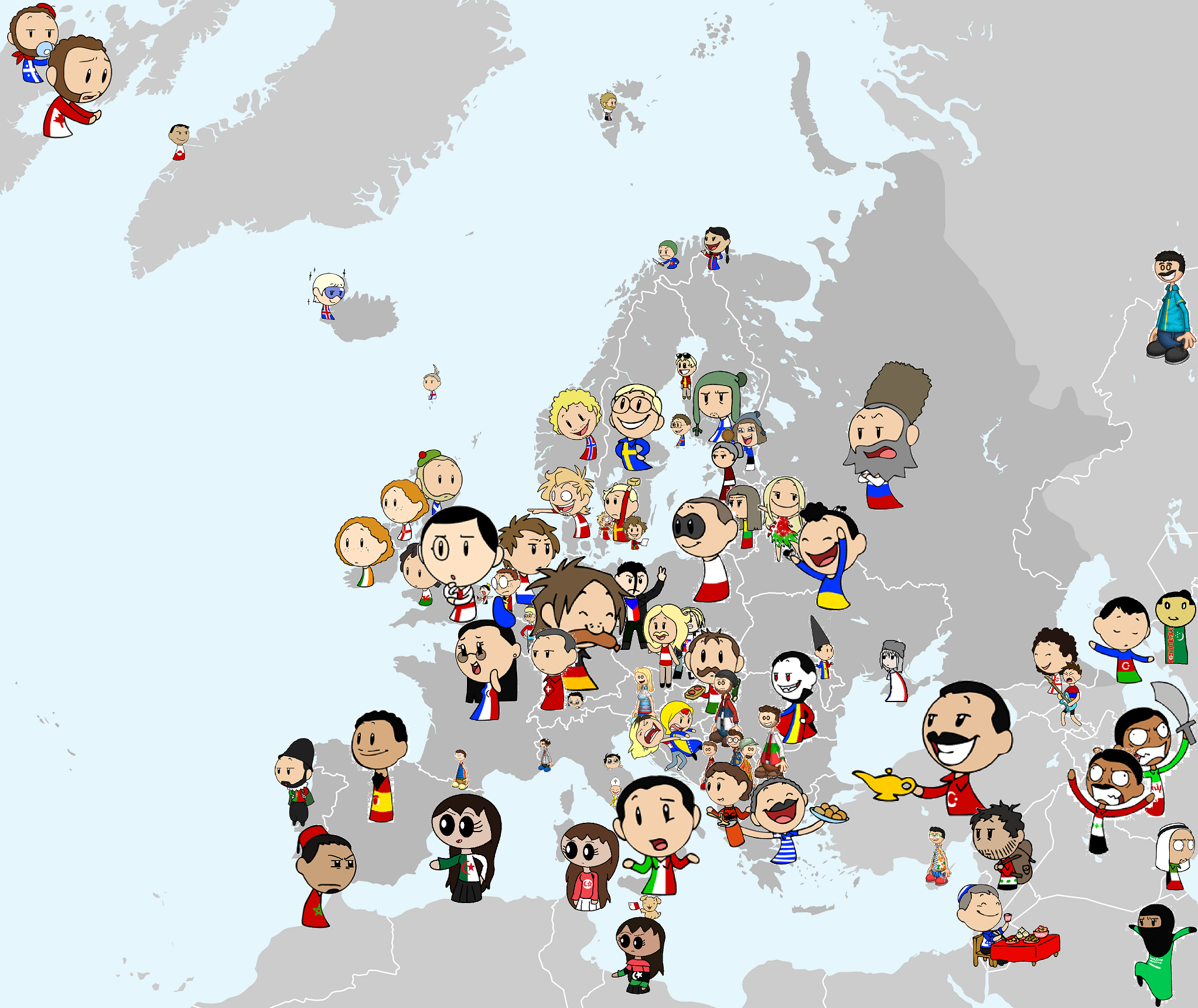 Map of Europe and the neighbourhood - All SatW characters so far SatWcomic.com